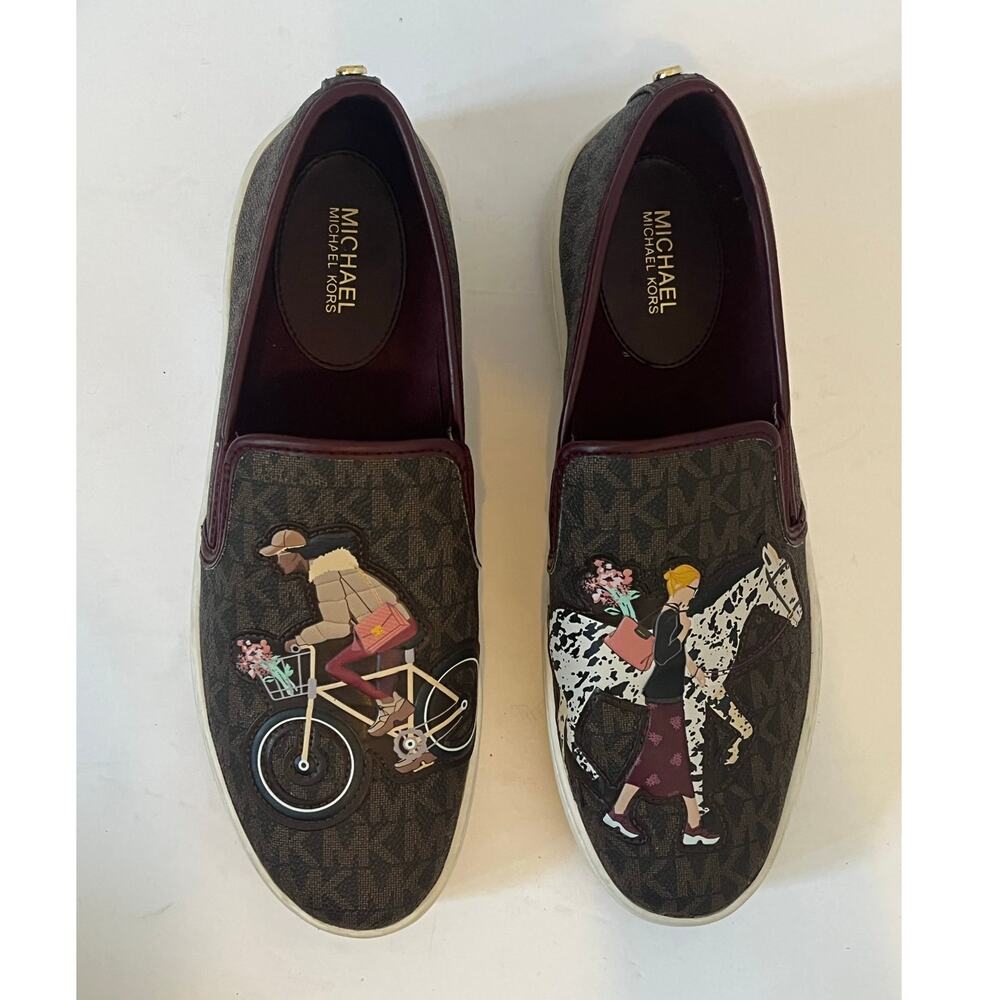 Women's Michael Kors Brown Merlot Teddi Slip On Flat Slide Shoes Size 7M